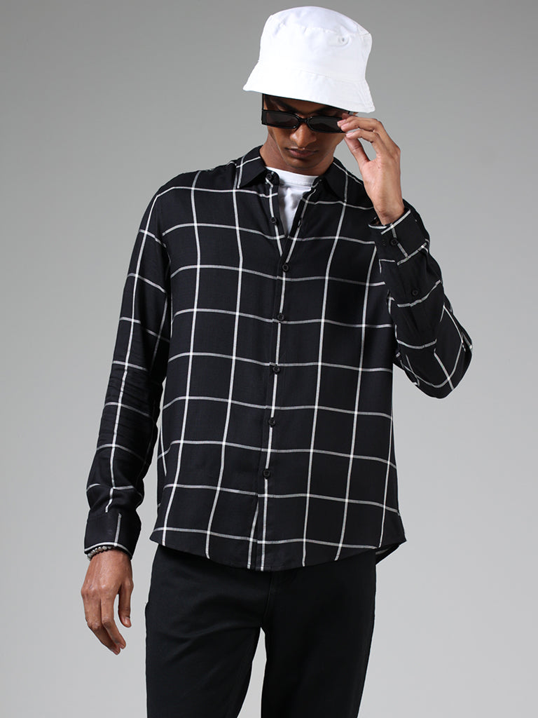 Nuon Black Windowpane Checked Relaxed Fit Shirt
