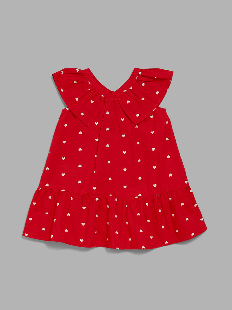 HOP Baby Red Heart Printed Tiered Dress