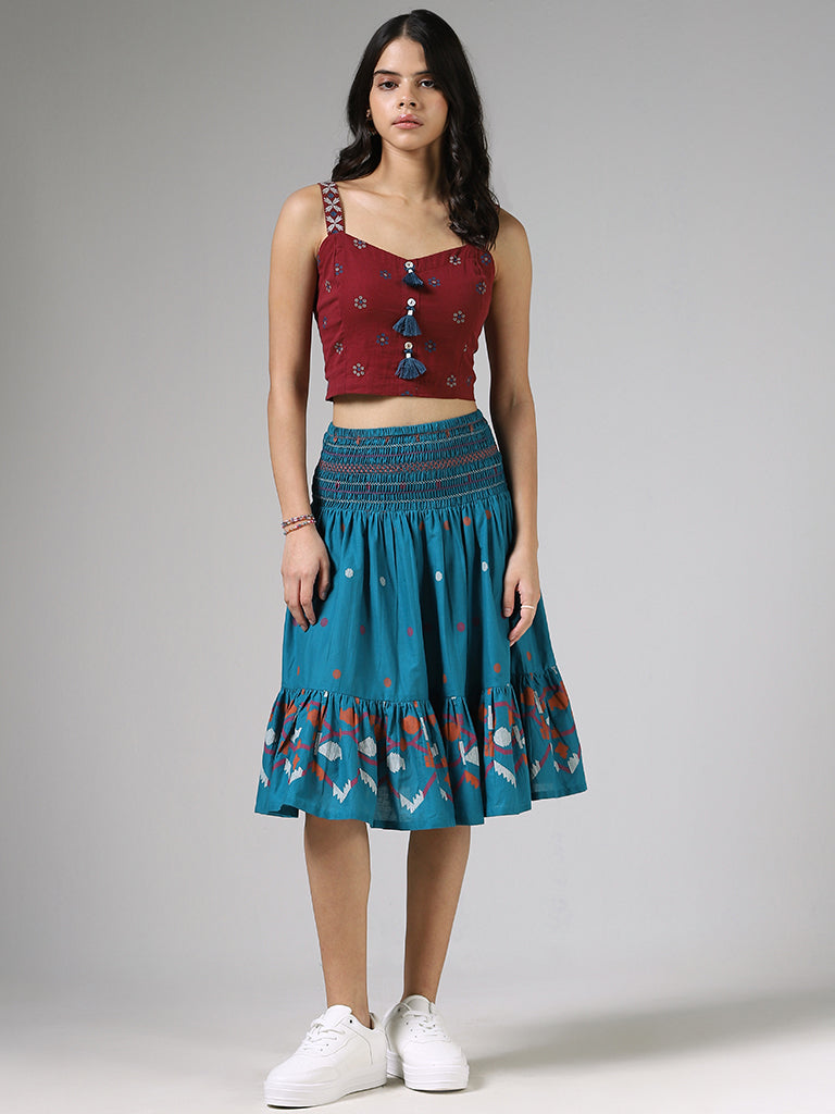 Bombay Paisley Blue Printed Smocked Skirt