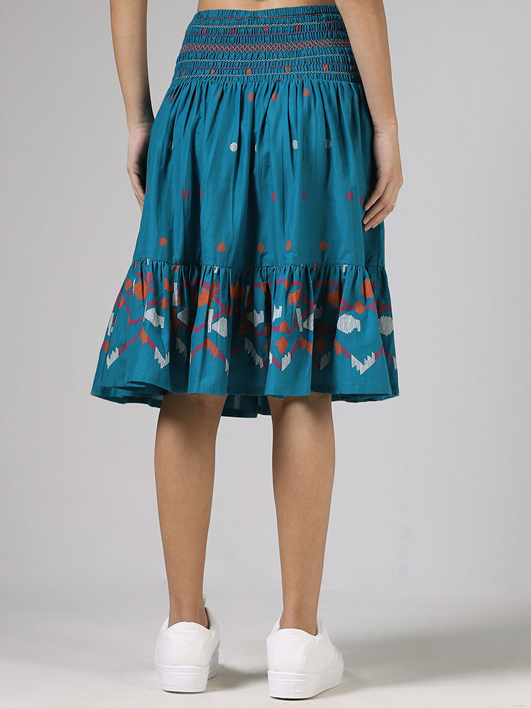 Bombay Paisley Blue Printed Smocked Skirt