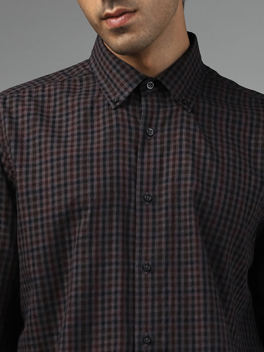 Ascot Navy Tattersall Checked Cotton Relaxed Fit Shirt