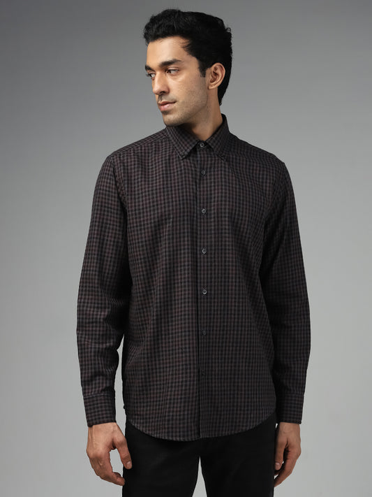 Ascot Navy Tattersall Checked Relaxed Fit Shirt