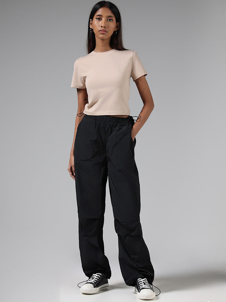 Buy MID-RISE PINK PARACHUTE TROUSERS for Women Online in India