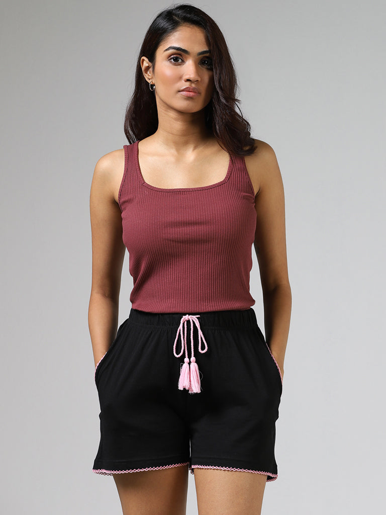 Wunderlove Rust Ribbed Cotton-Blend Camisole