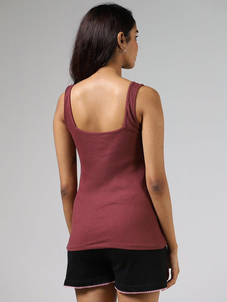 Wunderlove Rust Ribbed Cotton-Blend Camisole