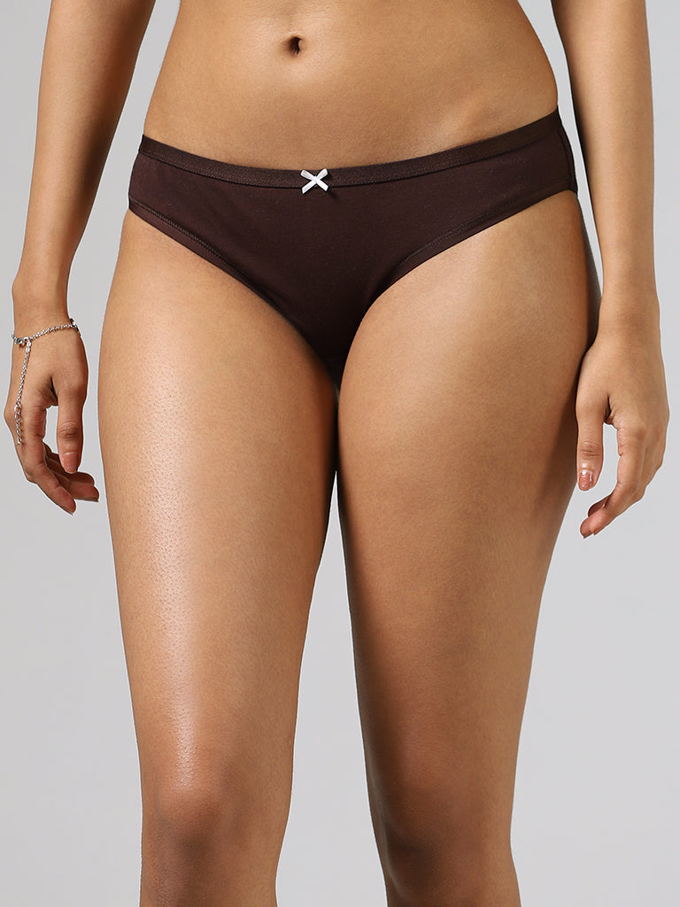 Wunderlove Light Taupe Floral Printed Bikini Briefs - Pack of 3