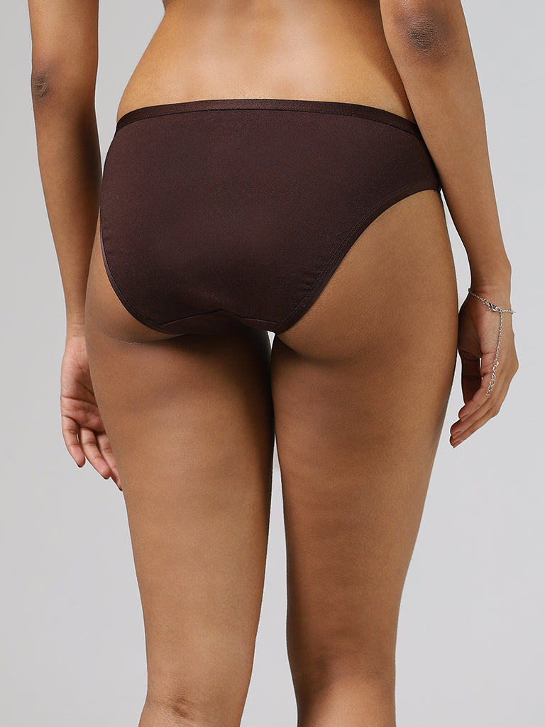 Wunderlove Light Taupe Floral Printed Bikini Briefs - Pack of 3