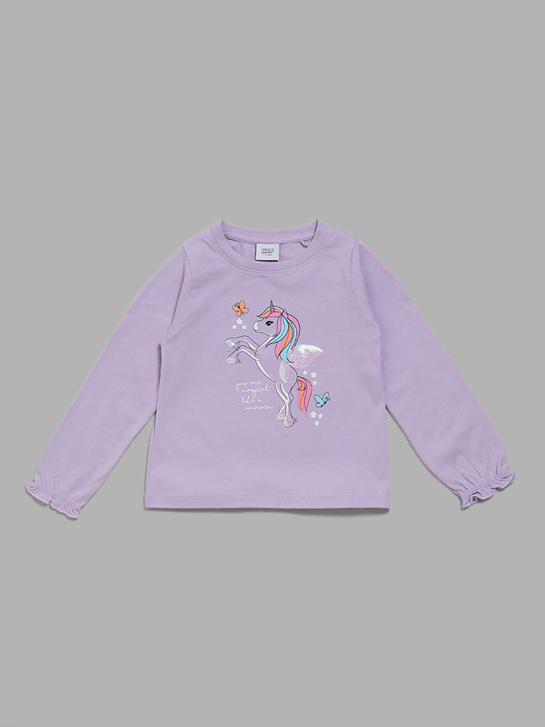 HOP Kids Lilac Unicorn Printed Top