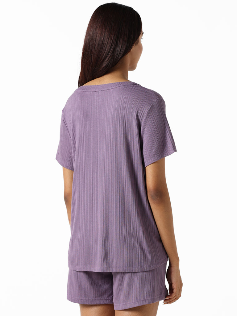 Wunderlove Violet Ribbed Relaxed Fit Modal Supersoft Top