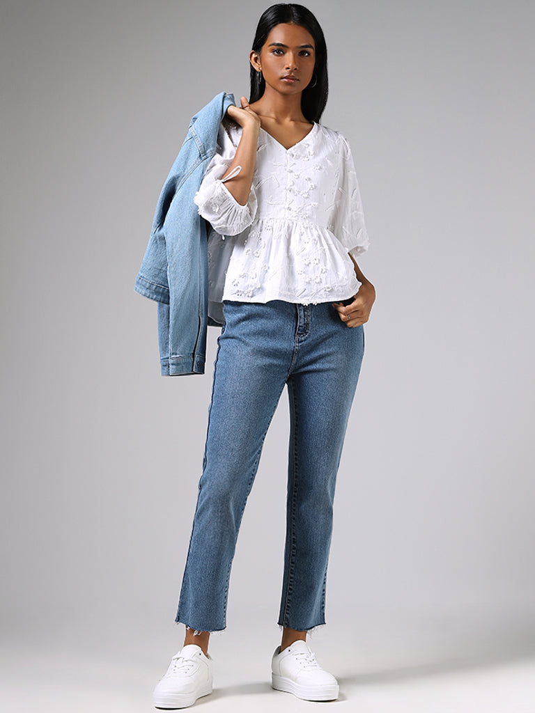 LOV White Floral Embroidered Top