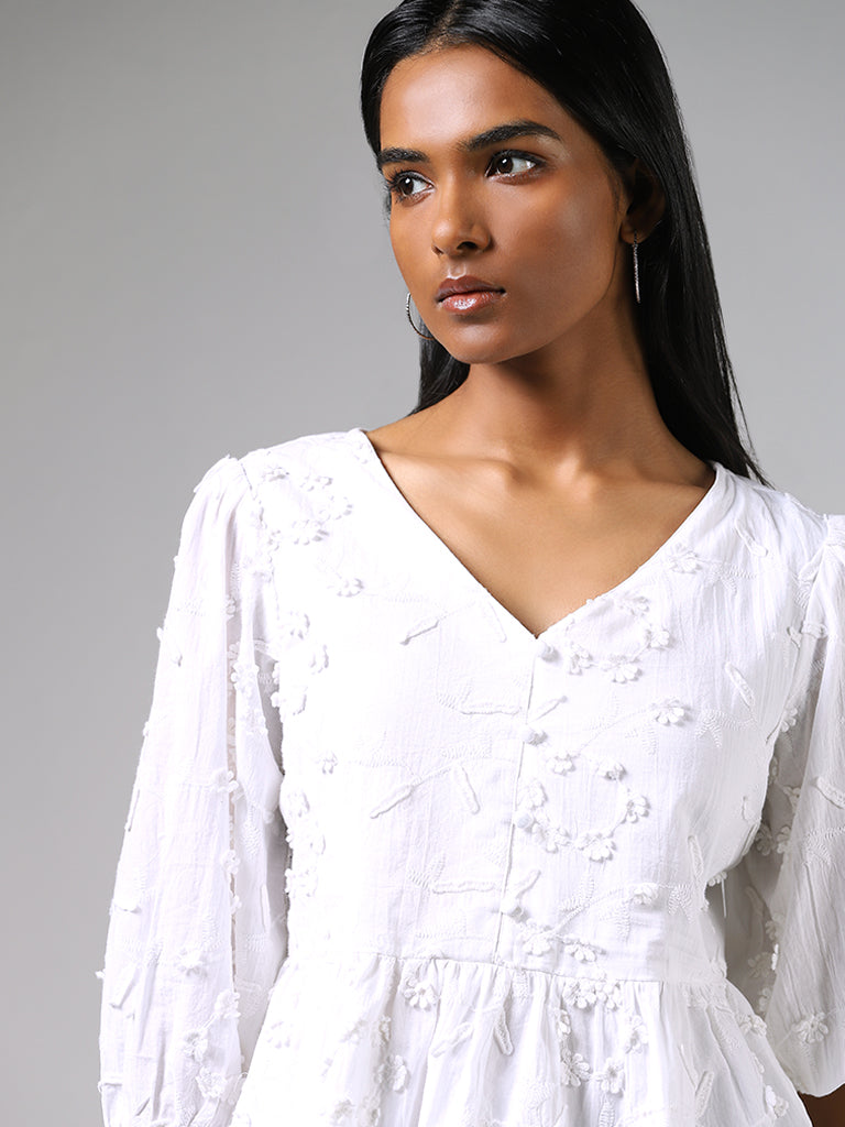 LOV White Floral Embroidered Top
