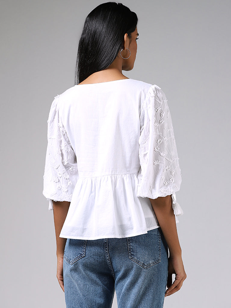 LOV White Floral Embroidered Top