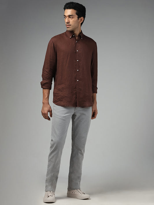 Ascot Solid Brown Relaxed Fit Linen Shirt