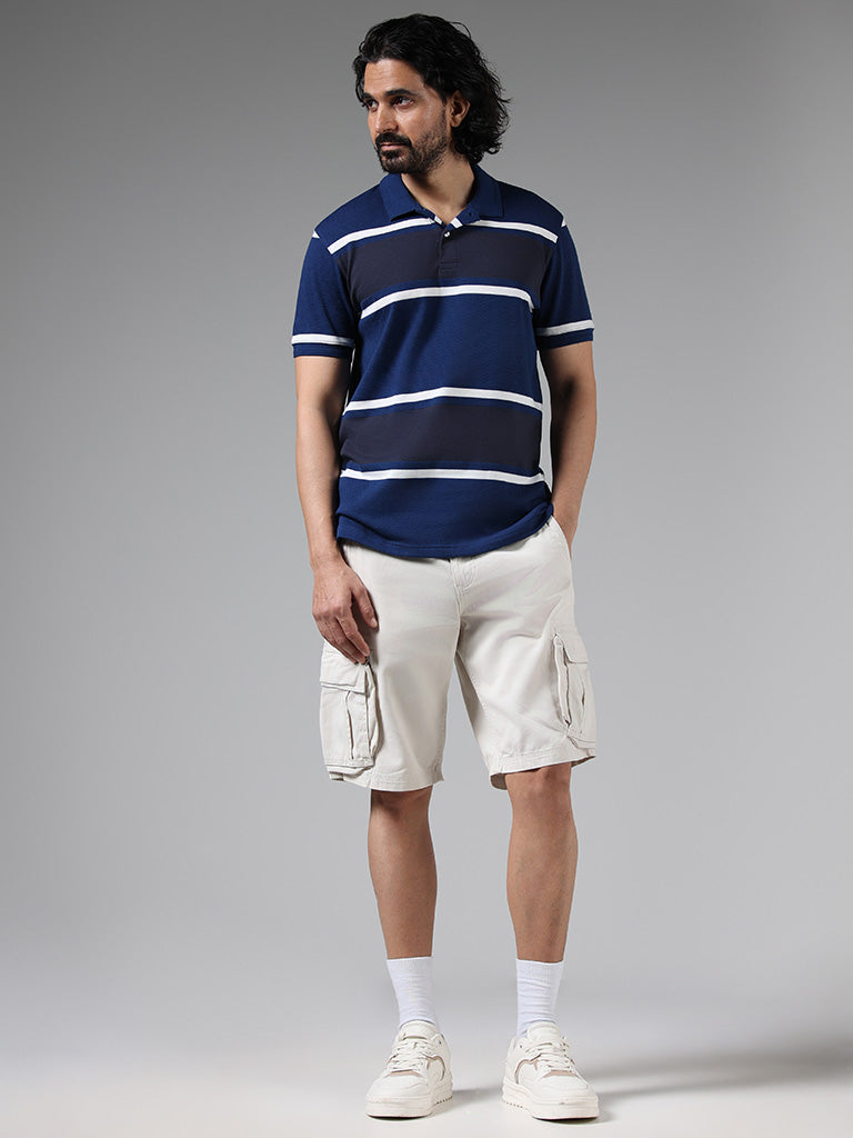 Buy WES Casuals Blue Breton Striped Slim Fit Polo T-Shirt from
