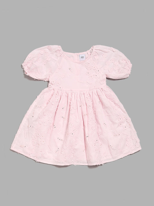 HOP Kids Pink Floral Embroidered Dress