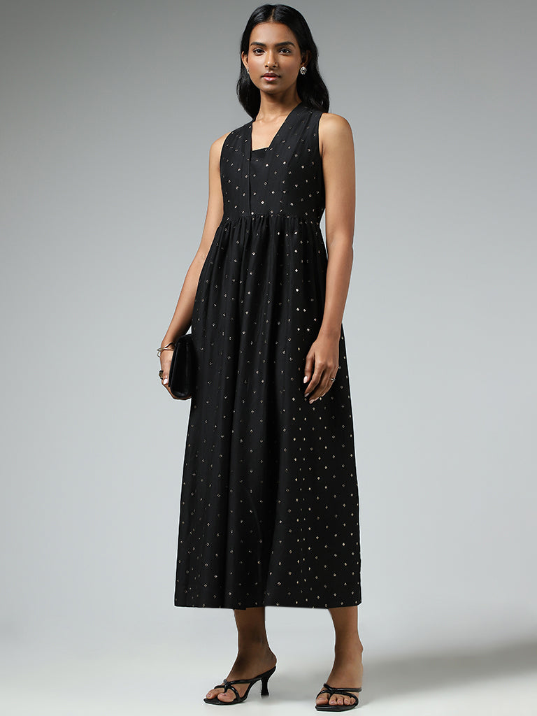 Buy Vark Black Printed Gathered Midi Dress from Westside