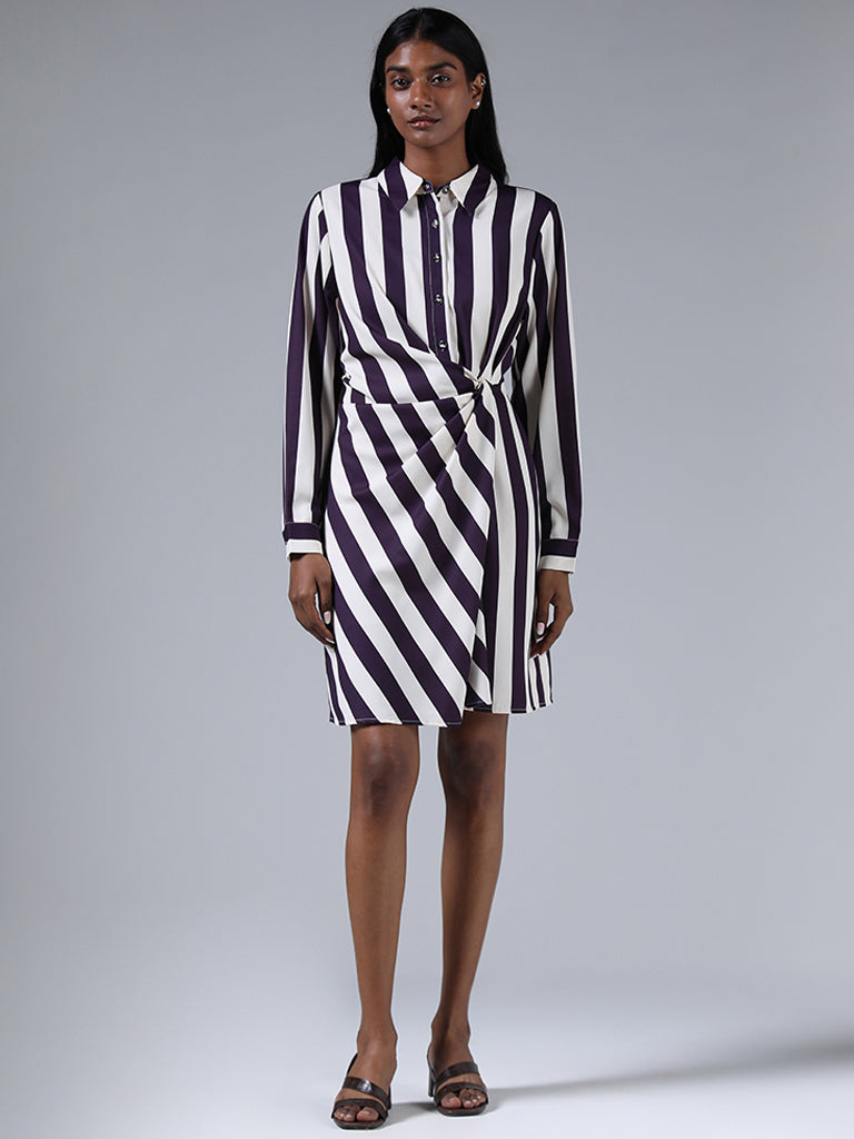 Buy Wardrobe Purple Striped Drape Dress from Westside