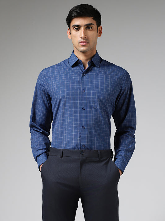WES Formals Blue Graph Checked Relaxed Fit Shirt