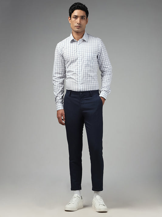 WES Formals Checked White Cotton Slim Fit Shirt