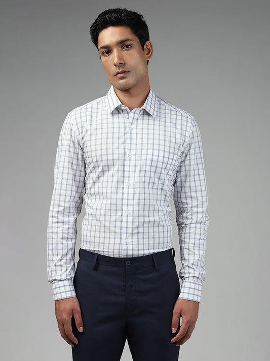 WES Formals Checked White Cotton Slim Fit Shirt