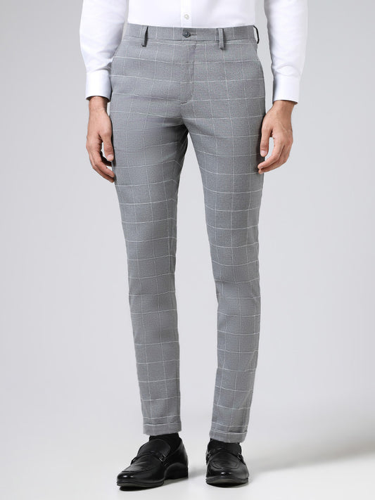 WES Formals Grey Graph Checked Carrot Fit Trousers