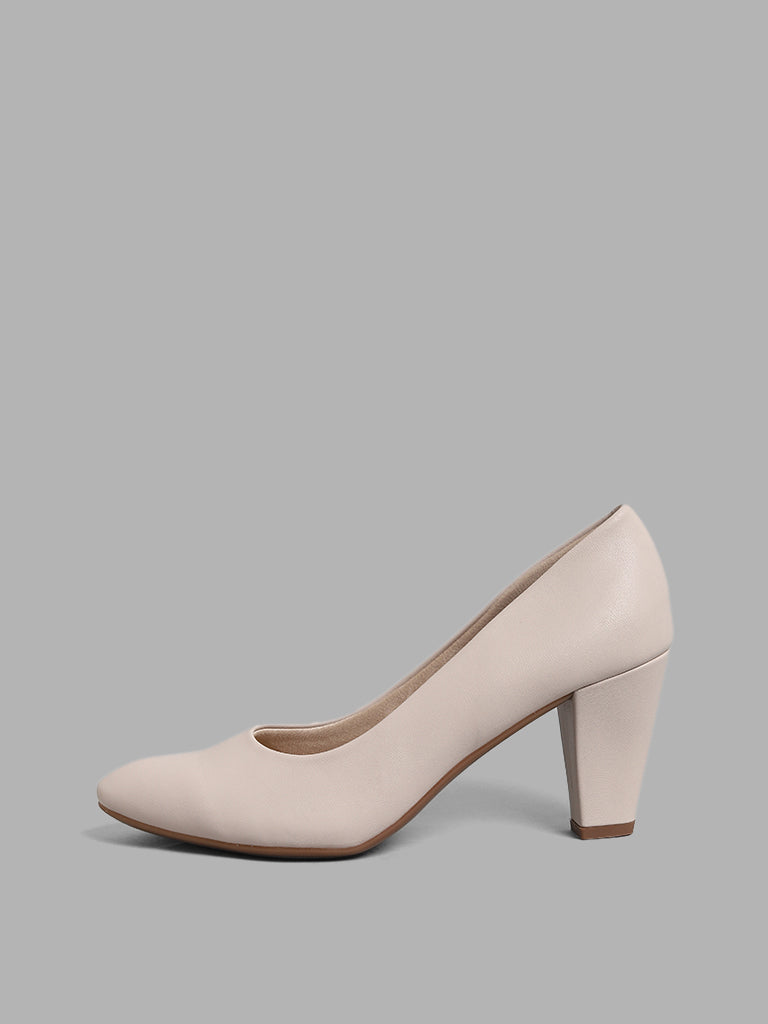 Westside LUNA BLU Women's Cream Pump Heel Shoes for Casual Wear Side View