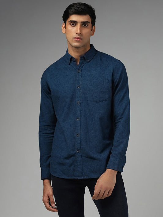 WES Casuals Teal Pin Checked Cotton Slim Fit Shirt