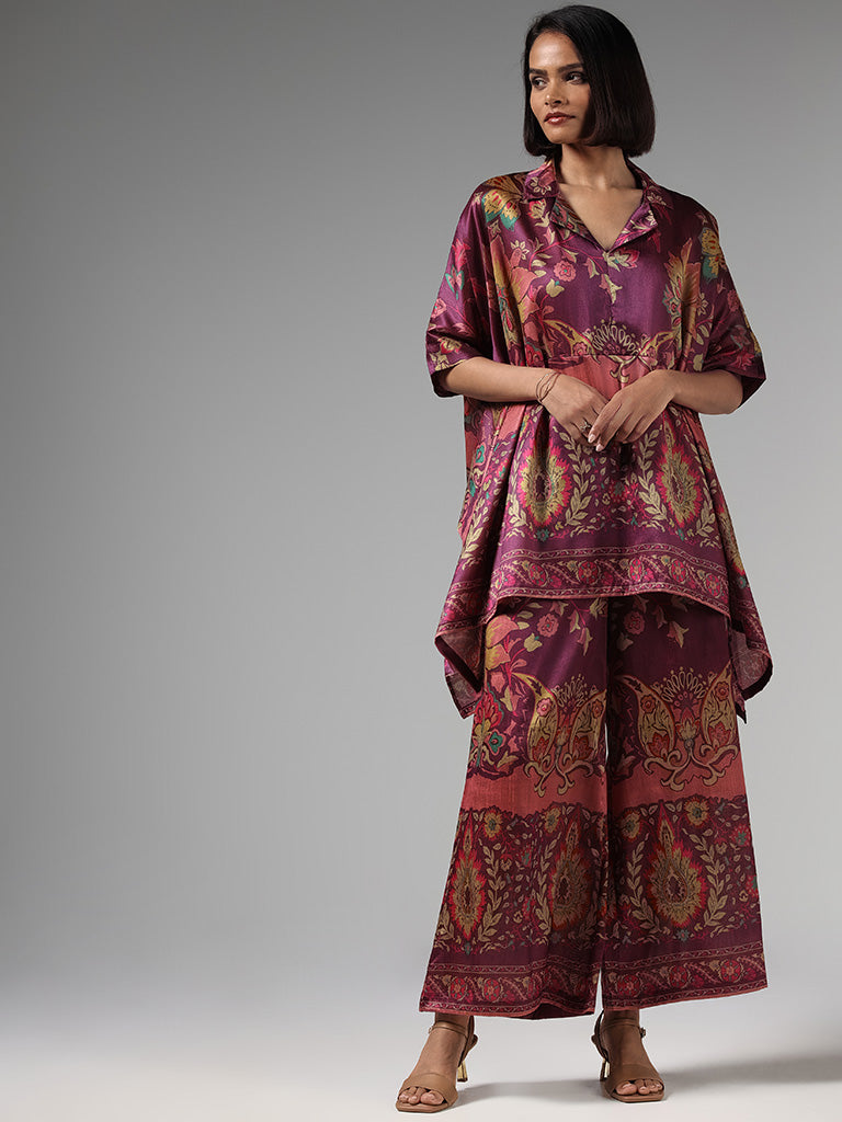 Buy Vark Purple Nature Printed Kurta with Palazzos Set from Westside