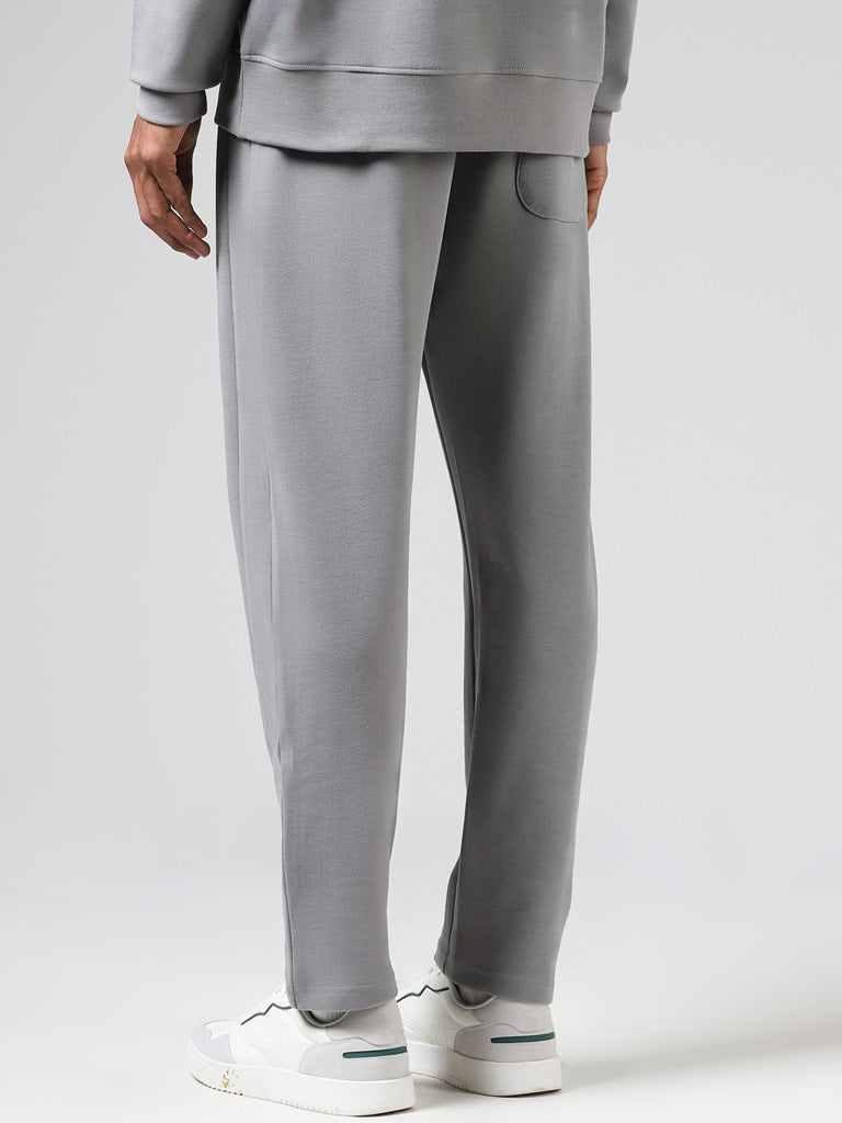 Studiofit Solid Grey Cotton Blend Relaxed Fit Track Pants