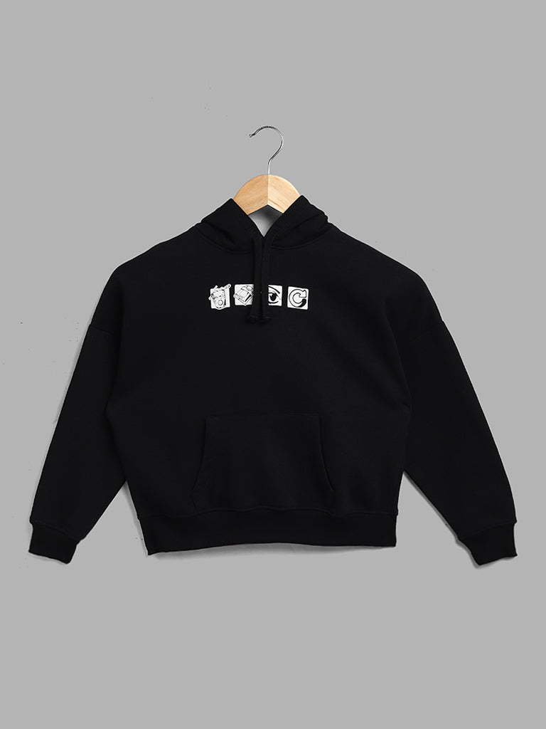 Buy Y&F Kids Embroidery Black Hoodie Sweatshirt from Westside