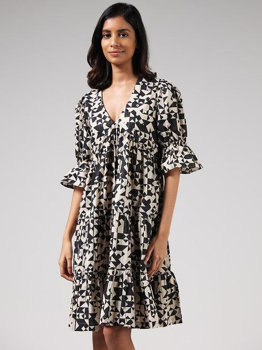 Bombay Paisley Black Mirror Embroidered Cotton Dress