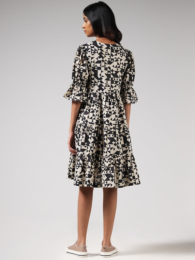 Bombay Paisley Black Mirror Embroidered Cotton Dress