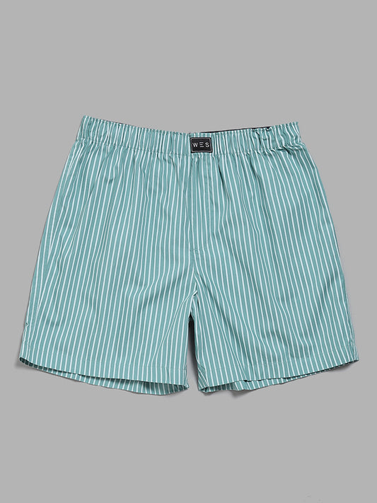 WES Lounge Striped & Printed Shades of Green Cotton Boxers - Pack of 2