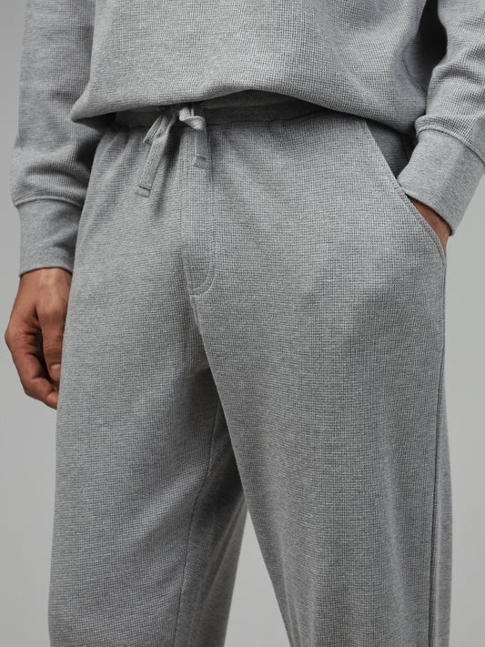 WES Lounge Solid Grey Cotton Blend Relaxed-Fit Joggers
