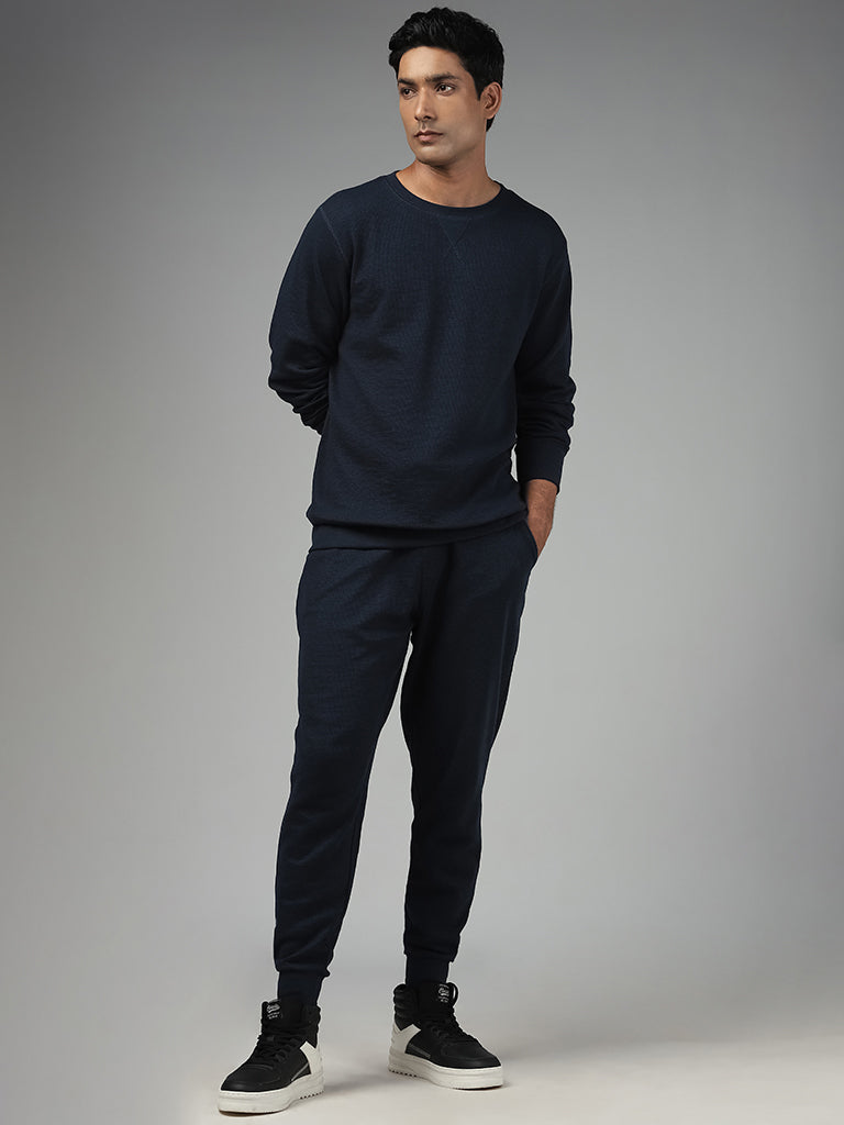 Buy WES Lounge Solid Dark Blue Relaxed Fit Joggers from Westside