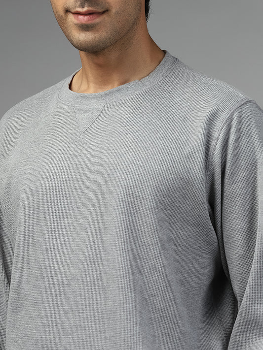 WES Lounge Solid Grey Cotton Blend Relaxed Fit Sweatshirt