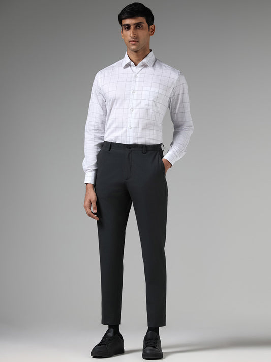 WES Formals Solid Charcoal Slim Fit Trousers