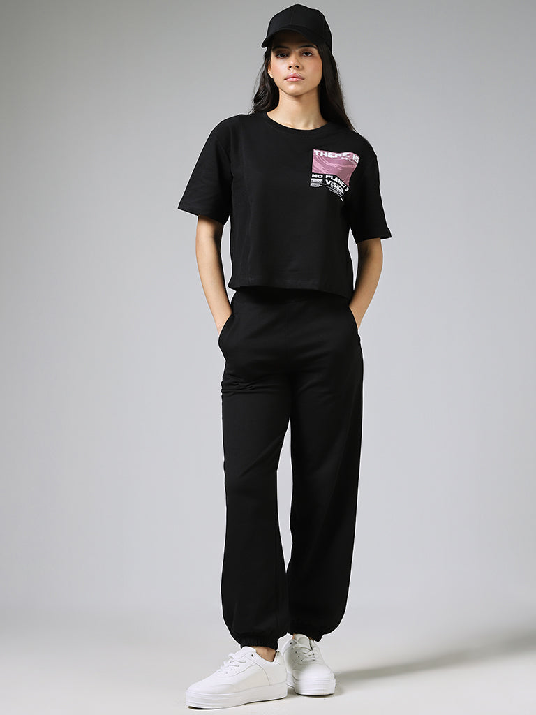 Studiofit Solid Black Lantern Track Pants