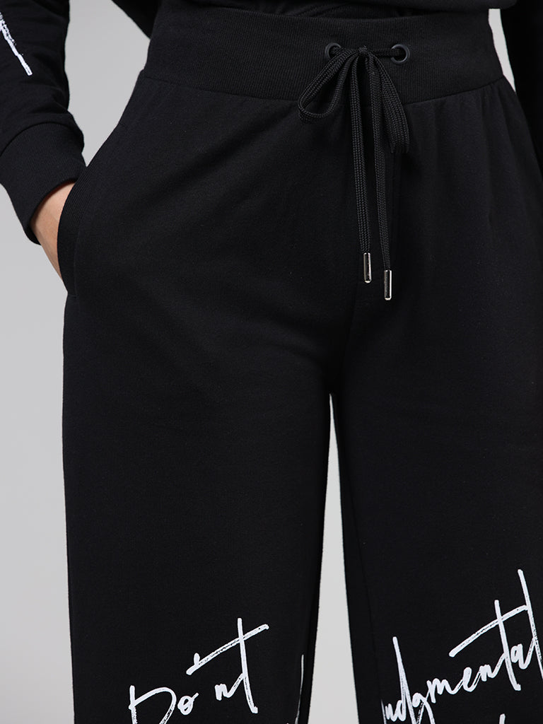 Studiofit Black Typographic Printed Joggers