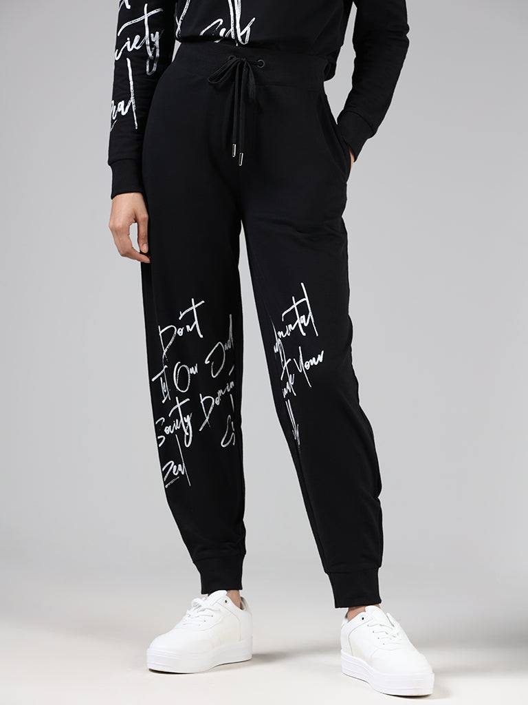 Studiofit Black Typographic Printed Joggers