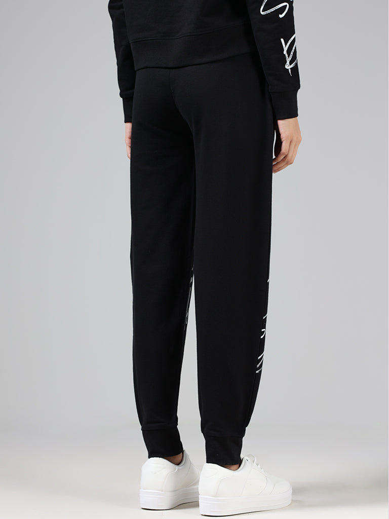 Studiofit Black Typographic Printed Joggers