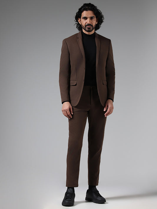 WES Formals Solid Dark Brown Slim-Fit Blazer