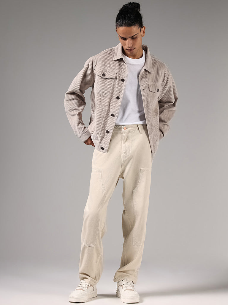 Nuon Beige Corduroy Cotton Relaxed Fit Jacket