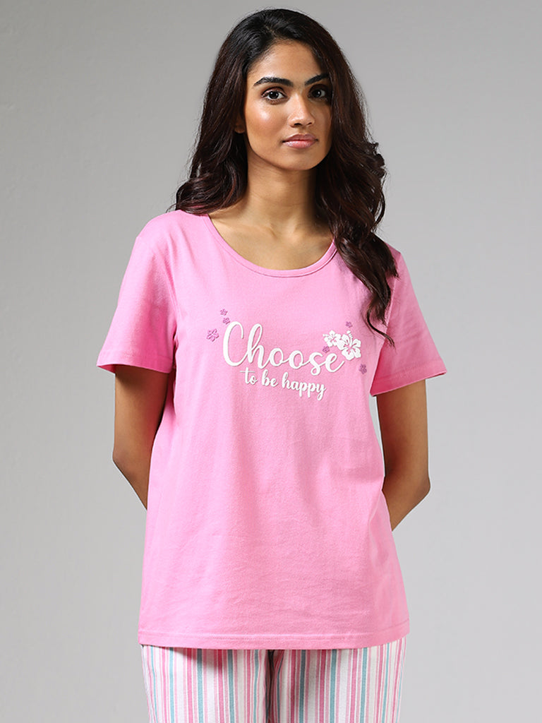 Buy Wunderlove Pink Typographic Printed T-Shirt from Westside