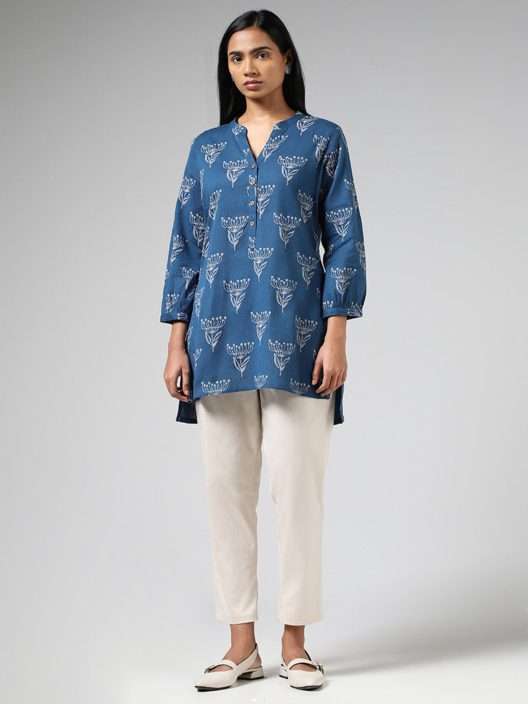 Buy Utsa Blue Floral Block Printed Kurti from Westside