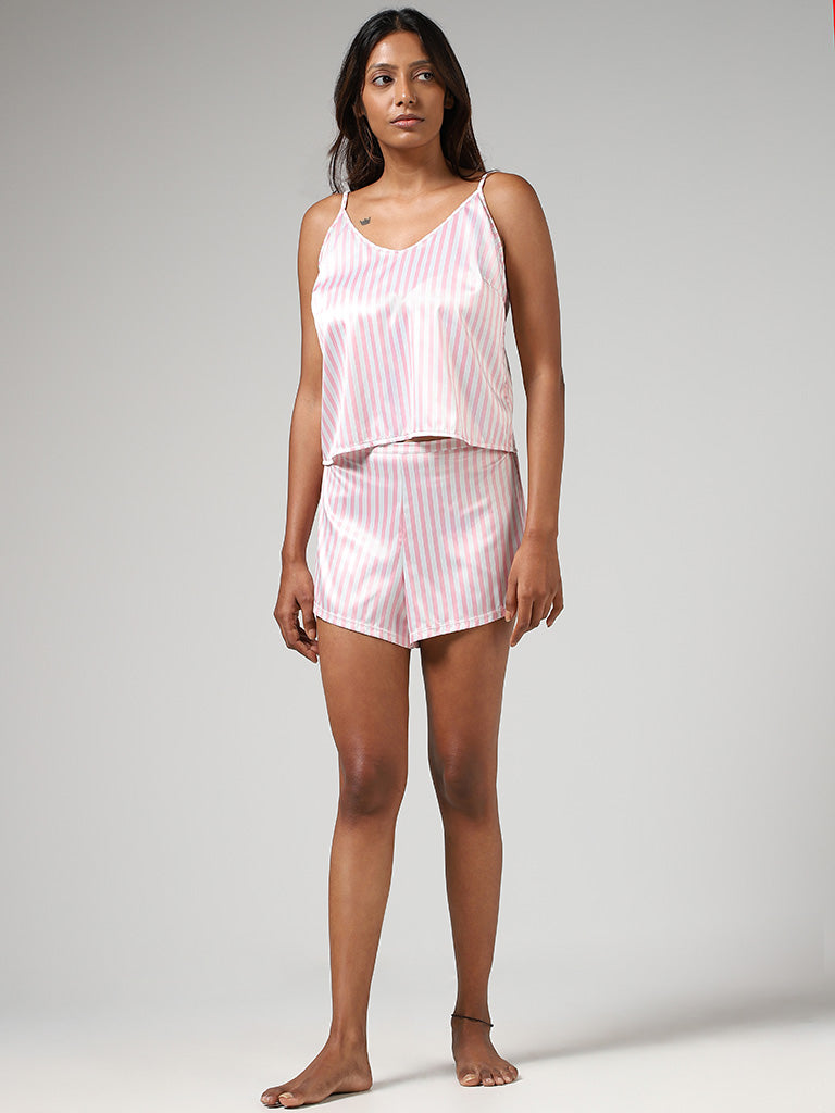 Buy Wunderlove Light Pink Candy Striped Satin Camisole from Westside