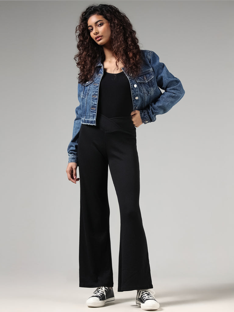 Buy Superstar Solid Black Wide Leg Pants from Westside