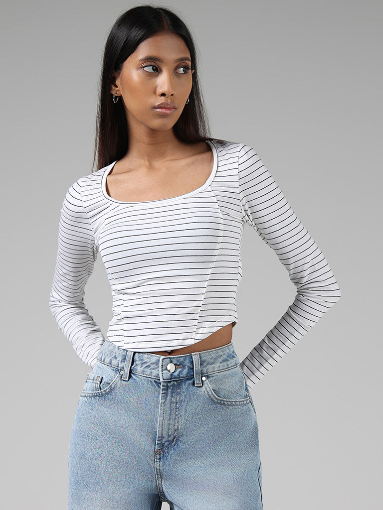 Buy Nuon White Striped Corset Top from Westside
