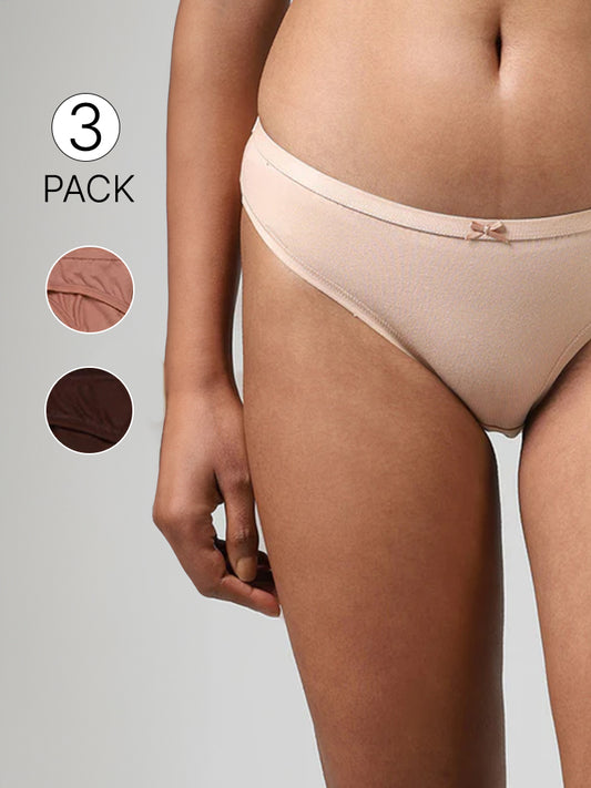 Wunderlove Multicolor Cotton Blend Bikini Briefs - Pack of 3