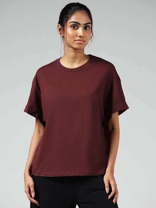 Wunderlove Solid Brown Cotton Roll Up T-Shirt